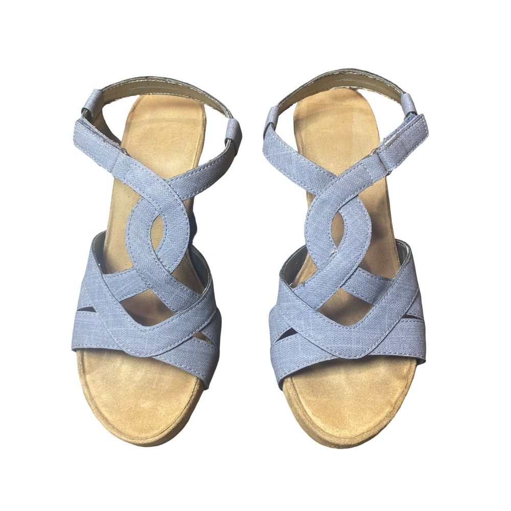 Aerosoles Blue Fabric Strappy Wedge Sandals Woven Heel Womens 6.5